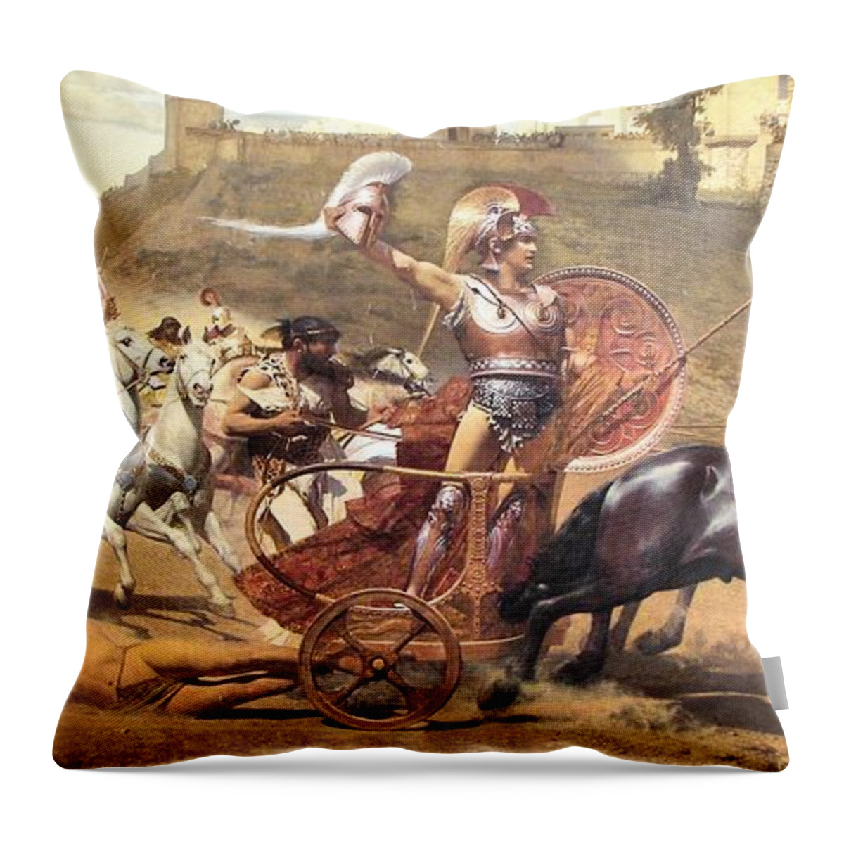 Iliad Throw Pillow featuring the painting Triumphant Achilles by Franz von Matsch