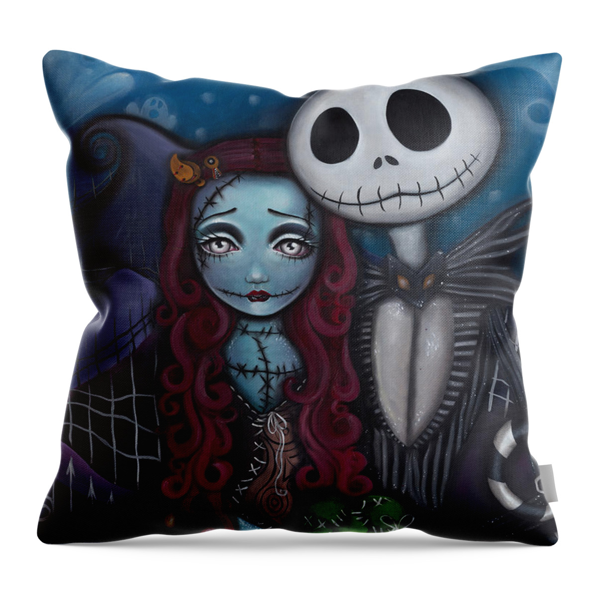 Nightmare Before Christmas Throw Pillow featuring the painting True Love by Abril Andrade