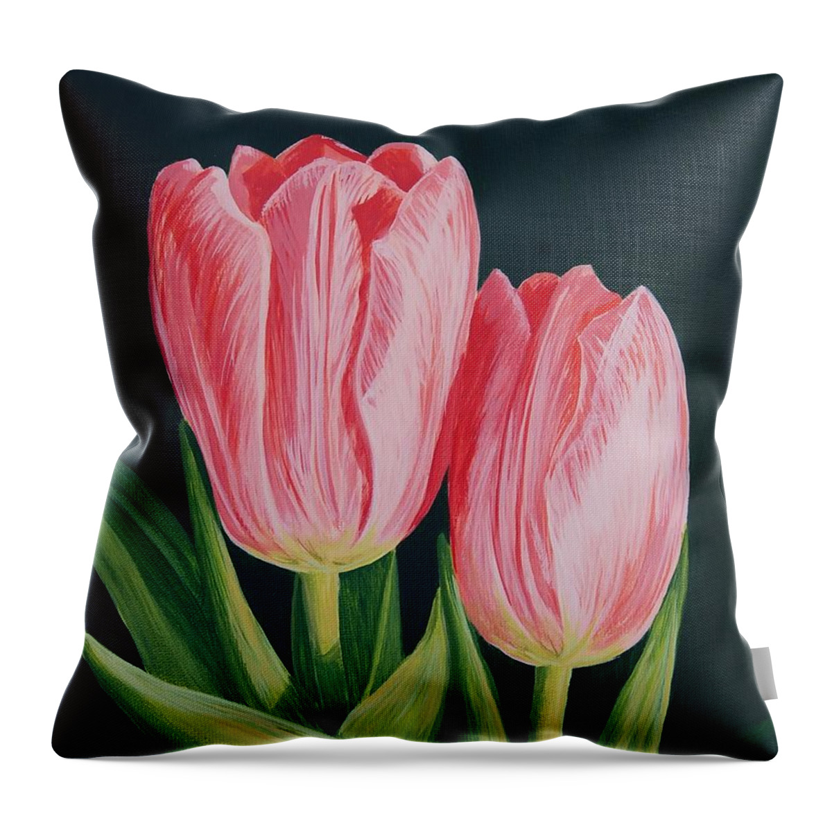 Flower Throw Pillow featuring the painting Tulips by Cheryl Fecht