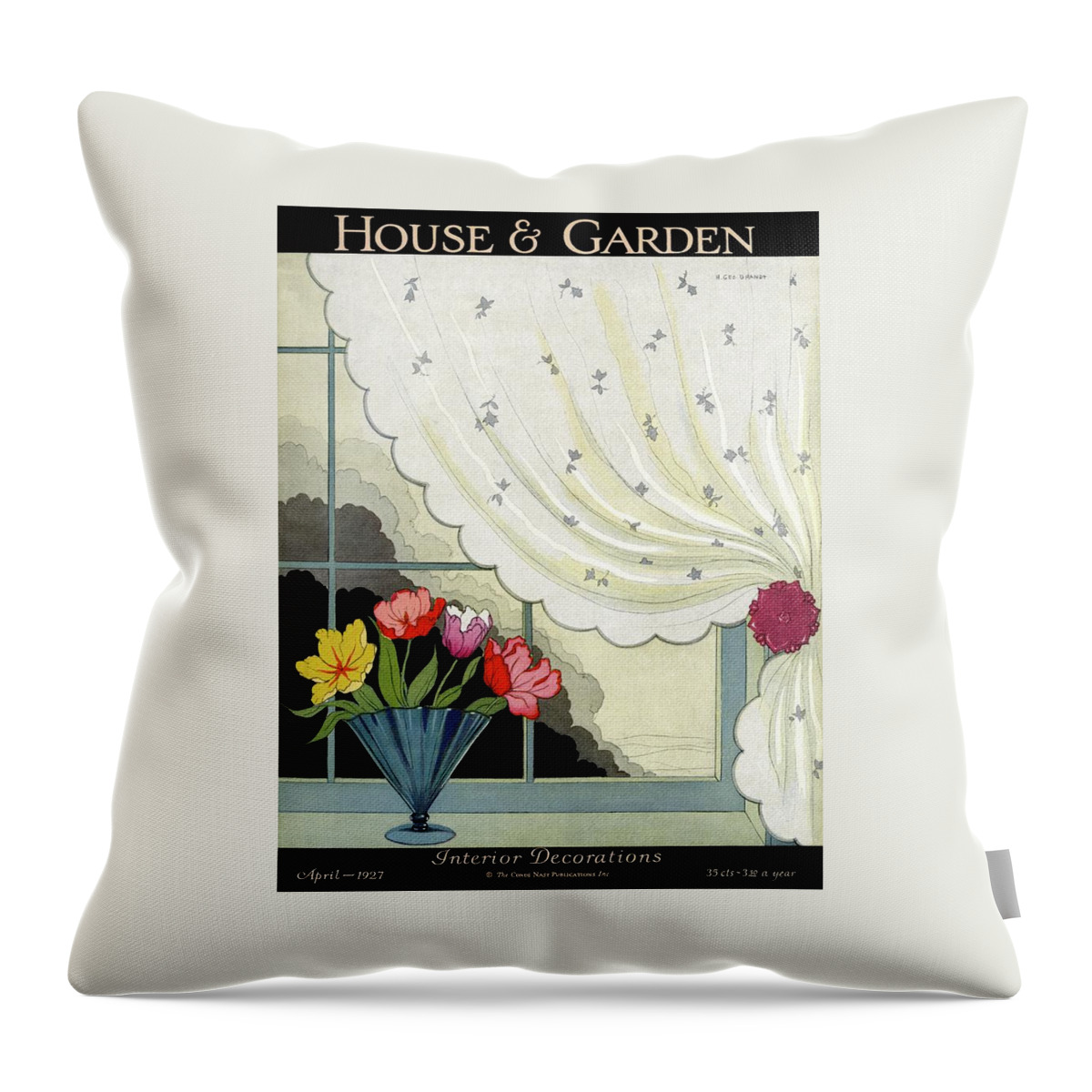 Tulips In A Fan-shaped Vase On A Window Sill Throw Pillow