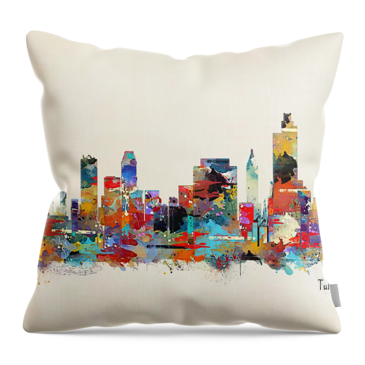 Tulsa Oklahoma Skylines Throw Pillow featuring the painting Tulsa Oklahoma by Bri Buckley