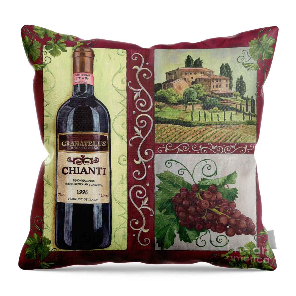 Wine Throw Pillow featuring the painting Tuscan Collage 1 by Debbie DeWitt