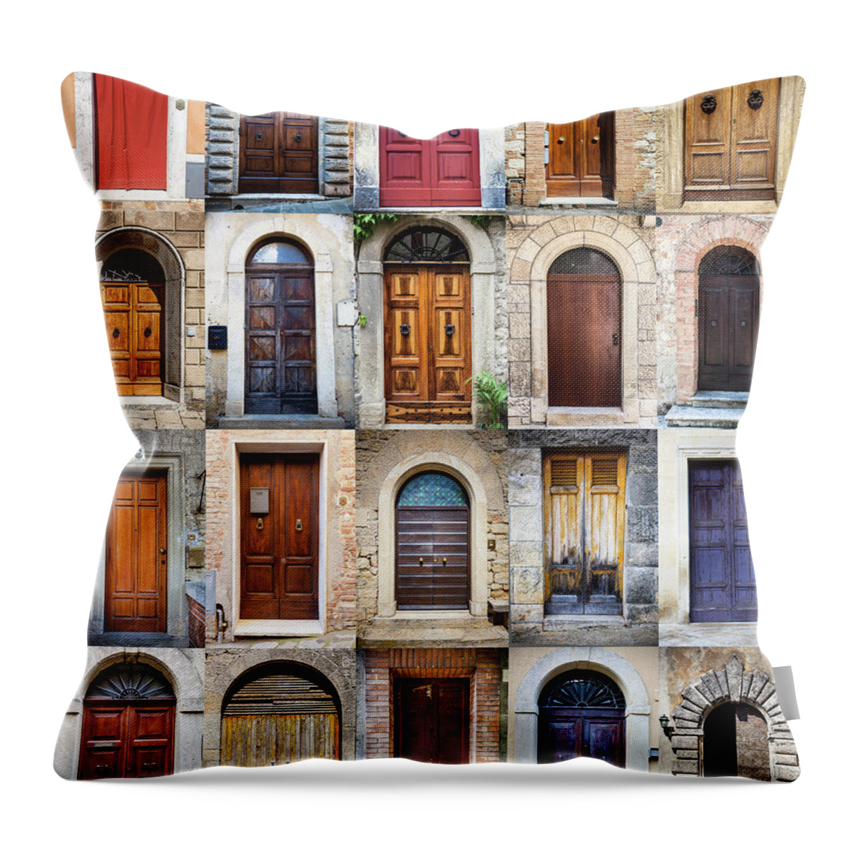 Arch Throw Pillow featuring the photograph Tuscan Wooden Doors, Italy by Moreiso