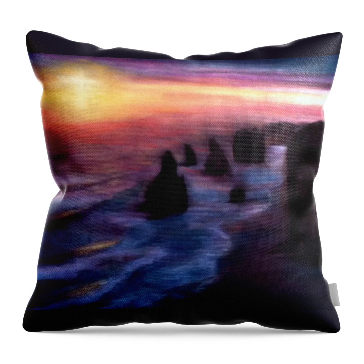 Sunset Throw Pillow featuring the pastel Twelve Apostles by Gail Kirtz