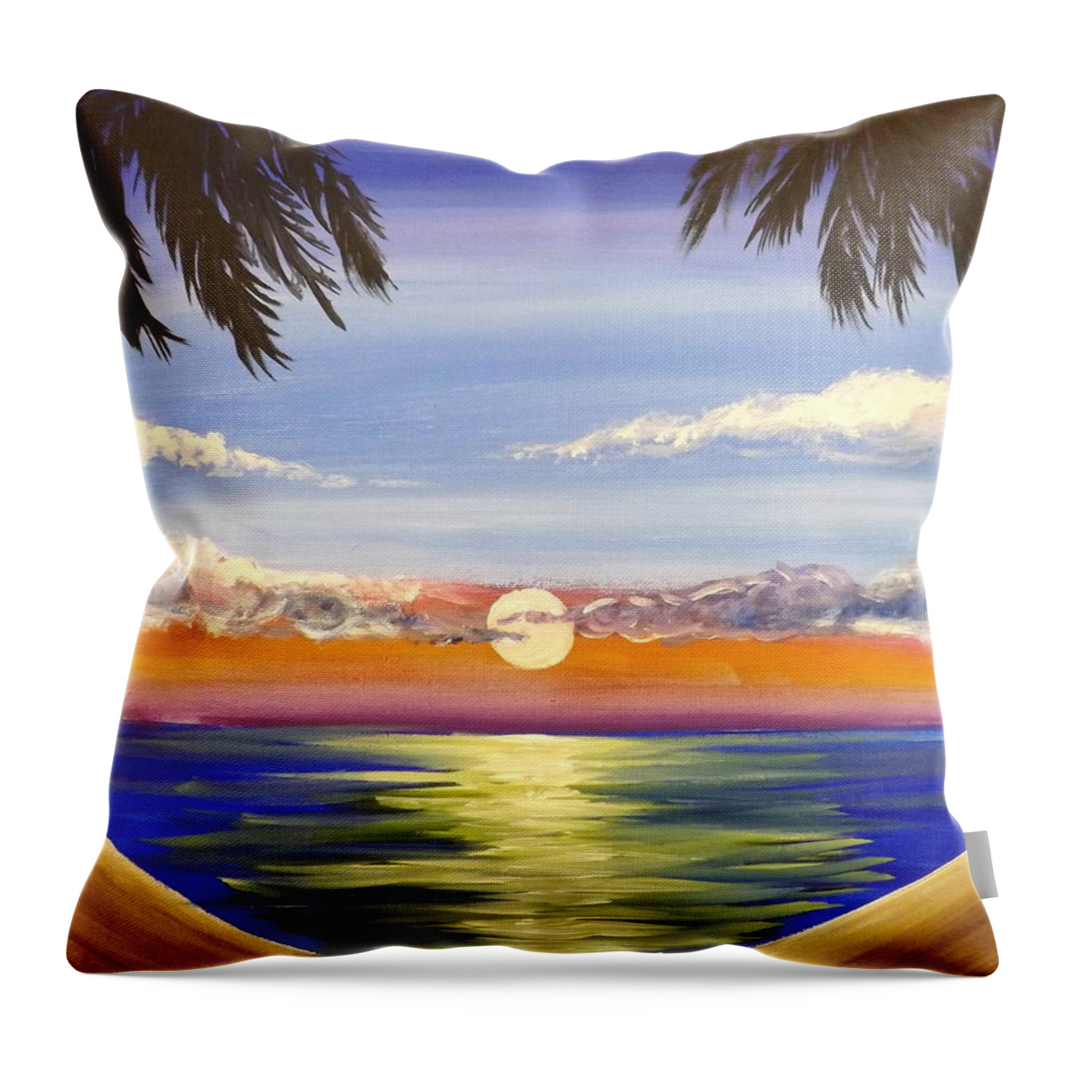 Twin Palms Throw Pillow featuring the painting Twin Palms by Darren Robinson