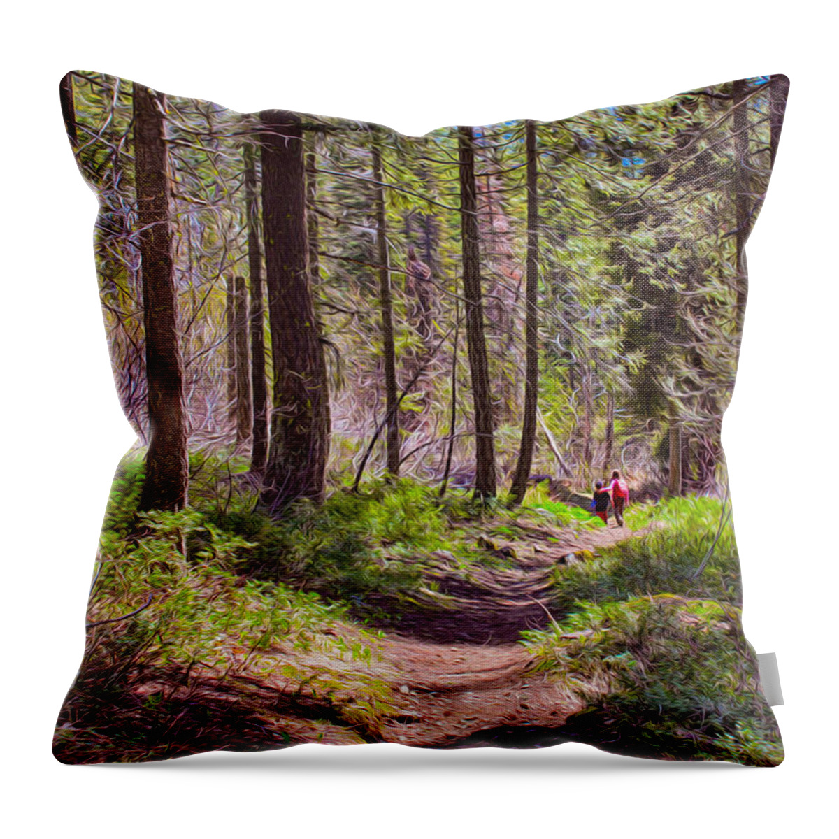 Twisp River Throw Pillow featuring the painting Twisp River Trail by Omaste Witkowski