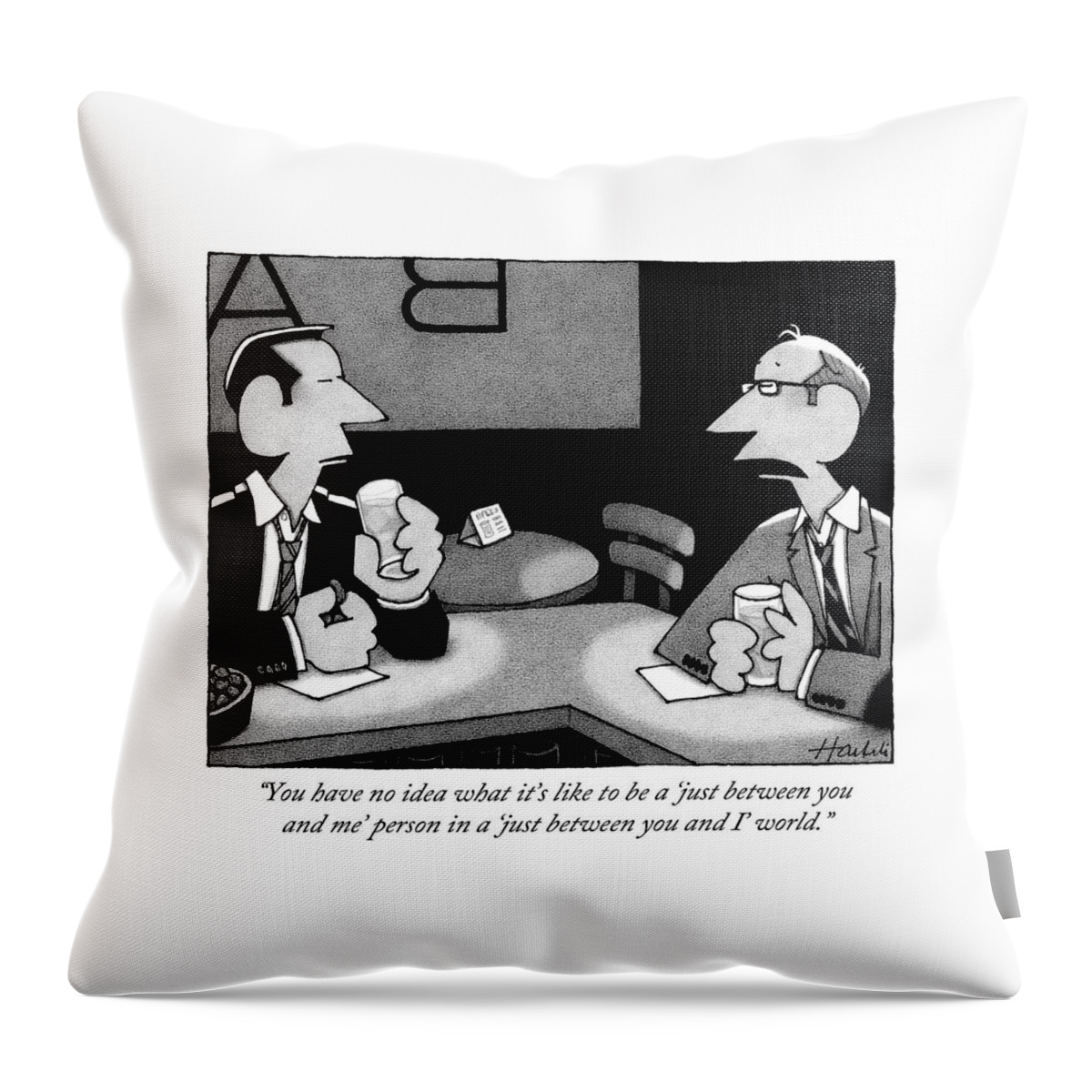 Two Men Are Seen Speaking At A Bar Throw Pillow