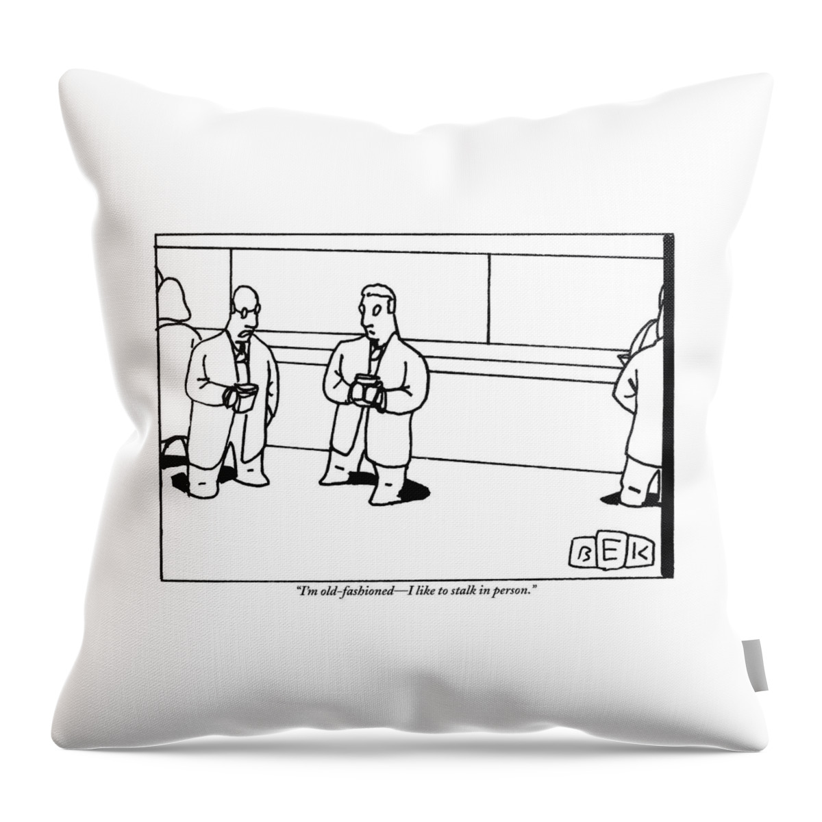 Two Men Holding Drinks And Talking On The Left Throw Pillow