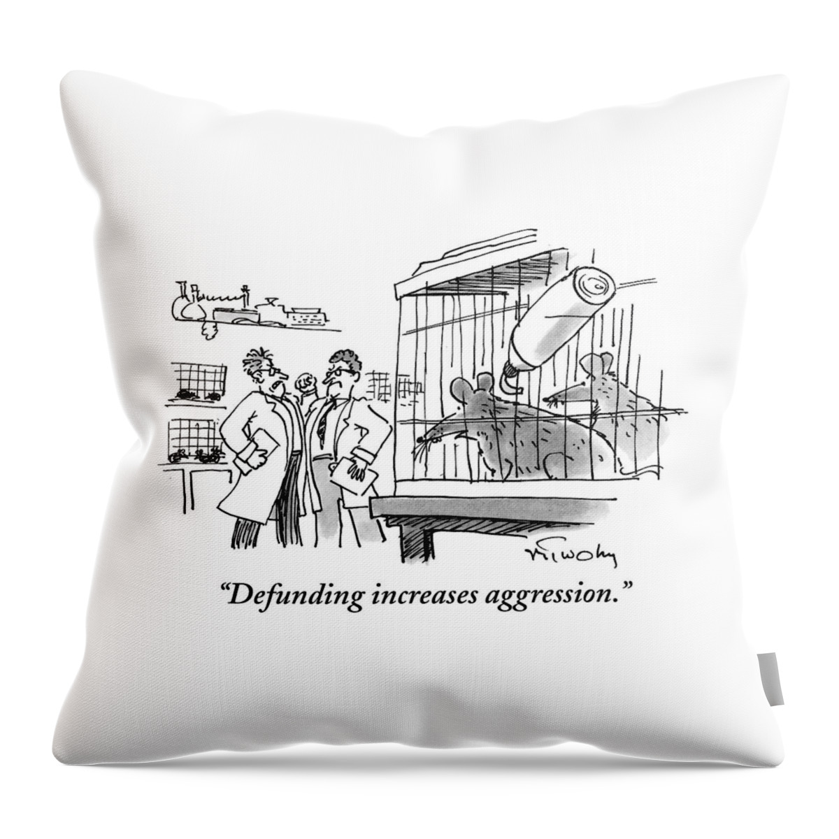 Two Mice In A Cage Watch Two Scientists Argue Throw Pillow