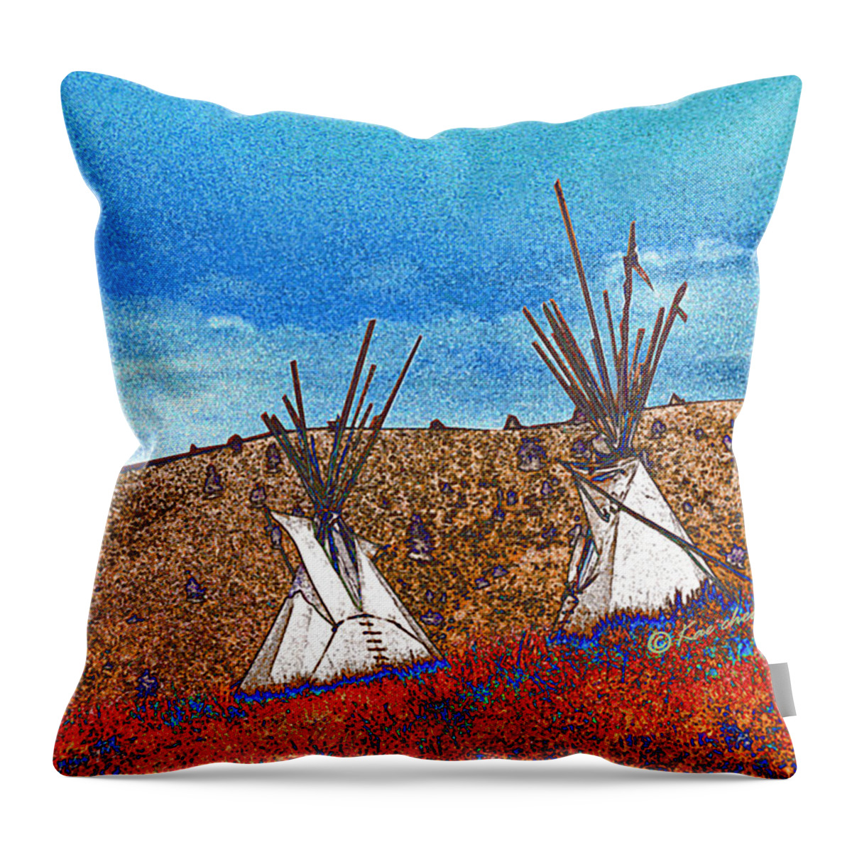 American Indian Throw Pillow featuring the photograph Two Teepees by Kae Cheatham