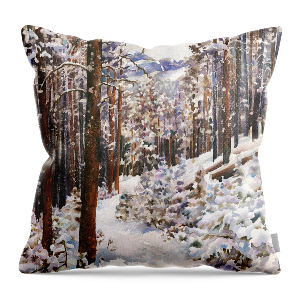 Snow Scene Painting Throw Pillow featuring the painting Unbroken Snow by Anne Gifford