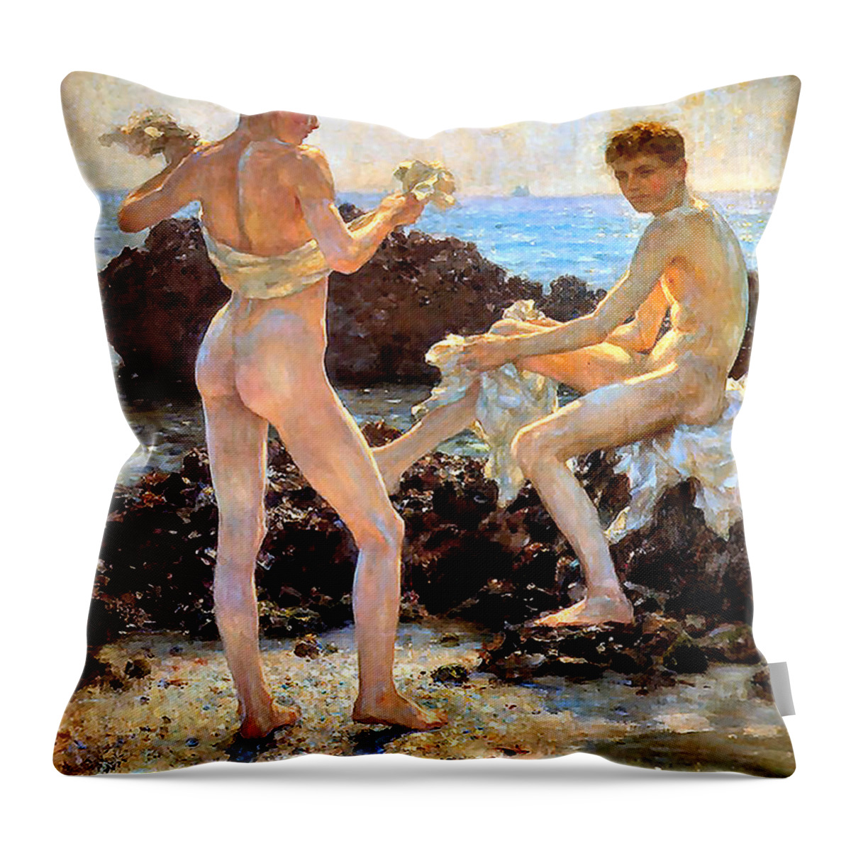 Henry Scott Tuke Throw Pillow featuring the painting Under the Western Sun by Henry Scott Tuke