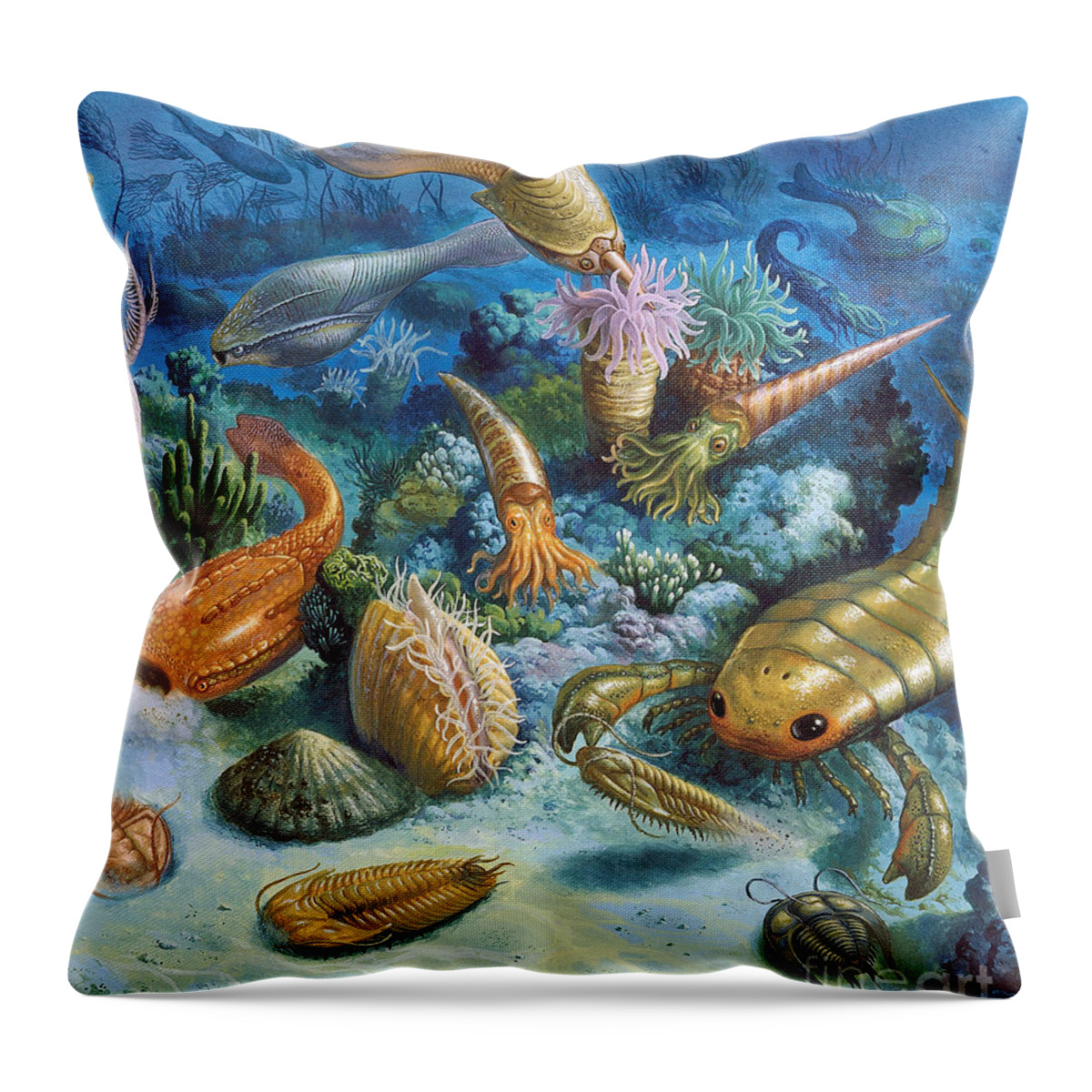 Illustration Throw Pillow featuring the photograph Underwater Life During The Paleozoic by Publiphoto