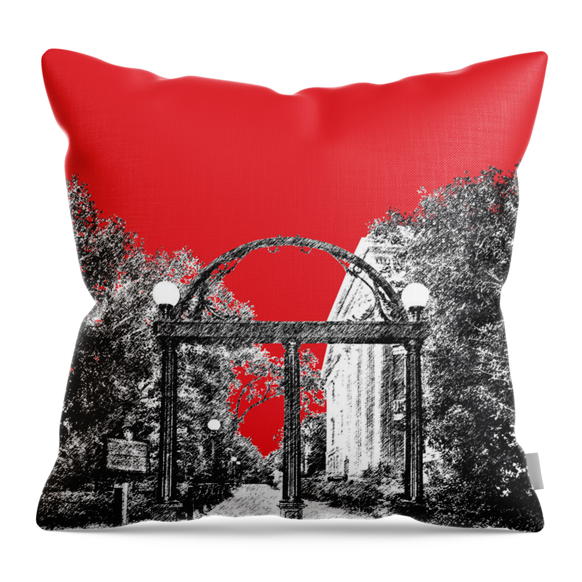 University Throw Pillow featuring the digital art University of Georgia - Georgia Arch - Red by DB Artist