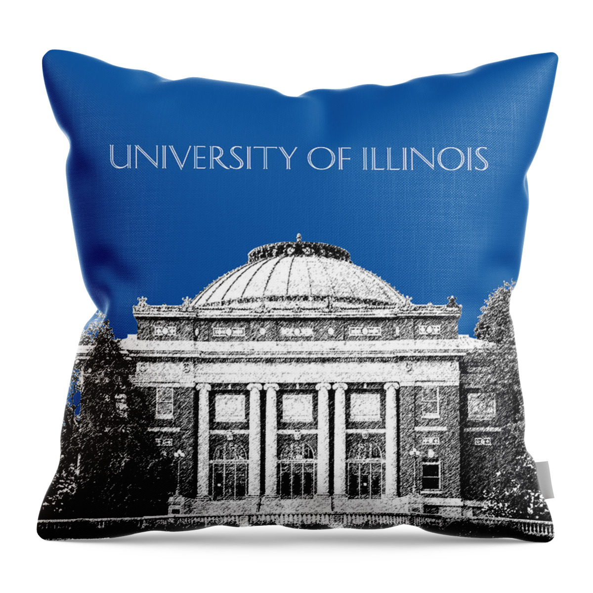 University Throw Pillow featuring the digital art University of Illinois Foellinger Auditorium - Royal Blue by DB Artist