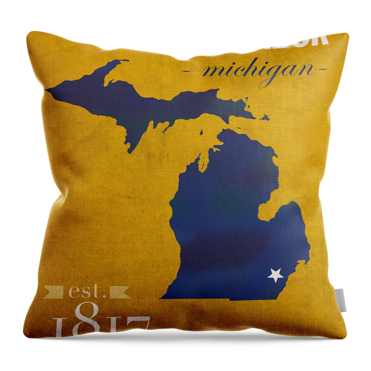 University Of Michigan Throw Pillow featuring the mixed media University of Michigan Wolverines Ann Arbor College Town State Map Poster Series No 001 by Design Turnpike