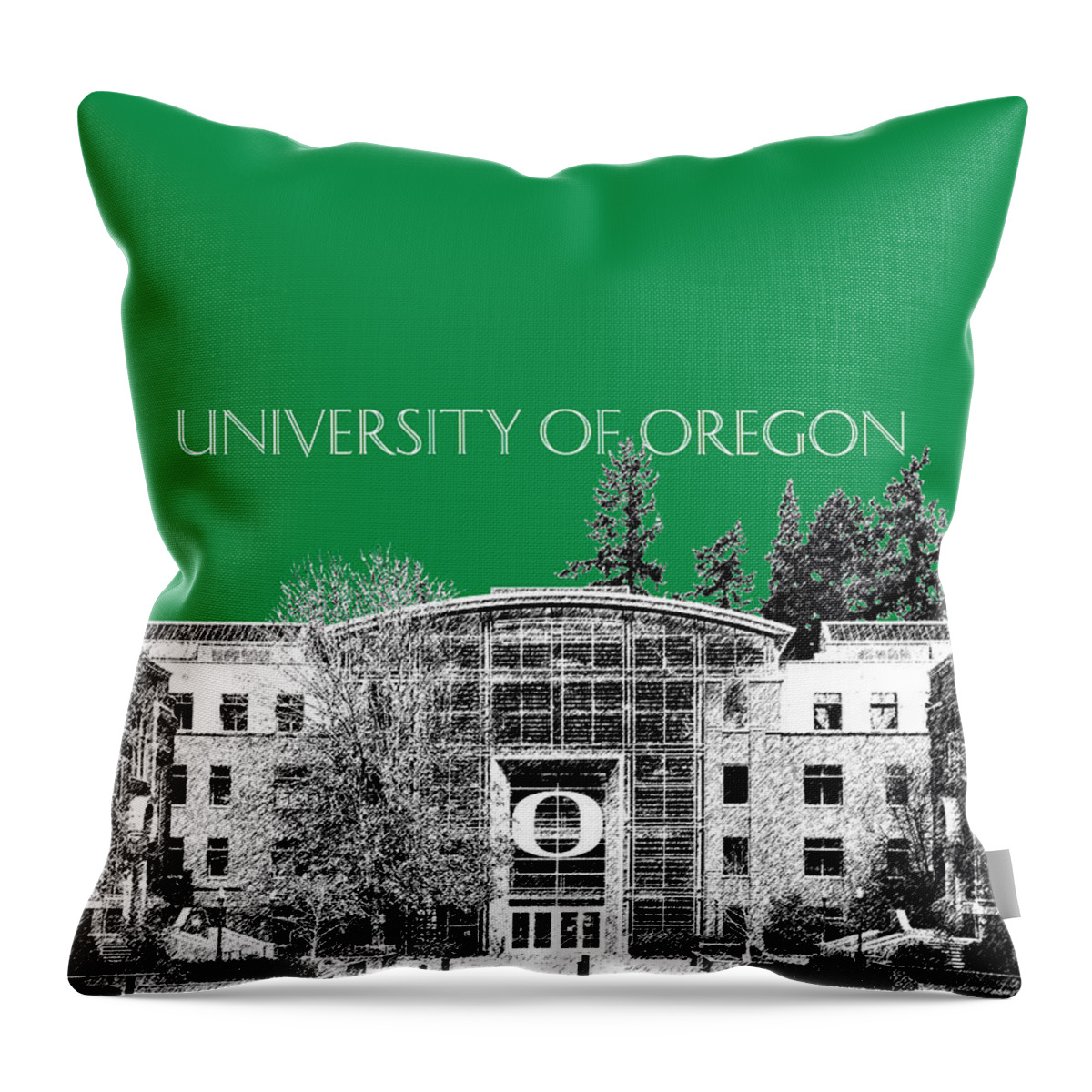 University Throw Pillow featuring the digital art University of Oregon - Forest Green by DB Artist