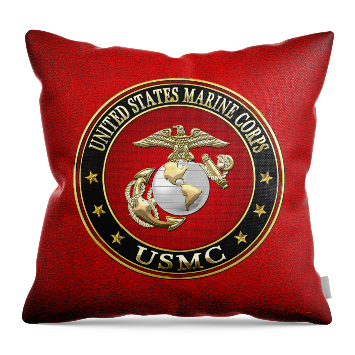 'military Insignia & Heraldry 3d' Collection By Serge Averbukh Throw Pillow featuring the digital art U. S. Marine Corps - U S M C Emblem Special Edition by Serge Averbukh