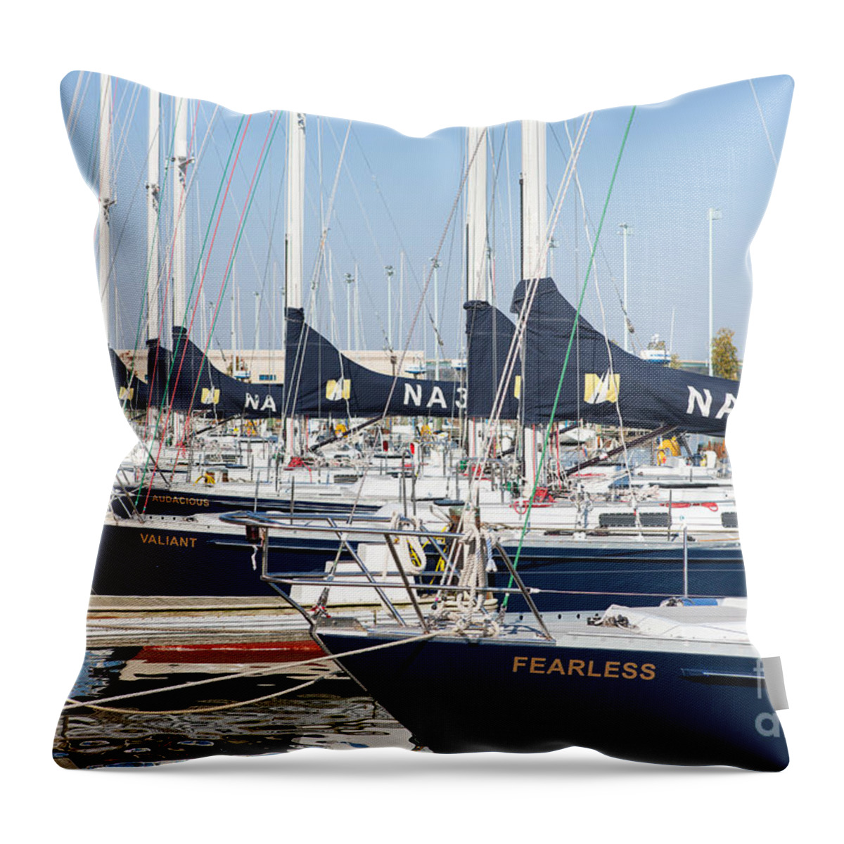 Clarence Holmes Throw Pillow featuring the photograph US Navy 44 Sail Training Craft I by Clarence Holmes
