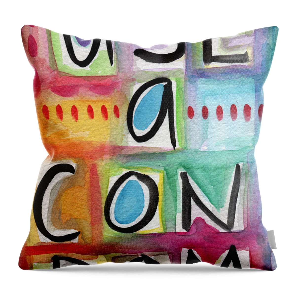 Sign Throw Pillow featuring the painting Use A Condom by Linda Woods