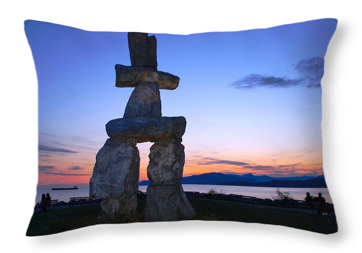 Vancouver Throw Pillow featuring the photograph Vancouver BC Inukshuk Sculpture by Ken Arcia