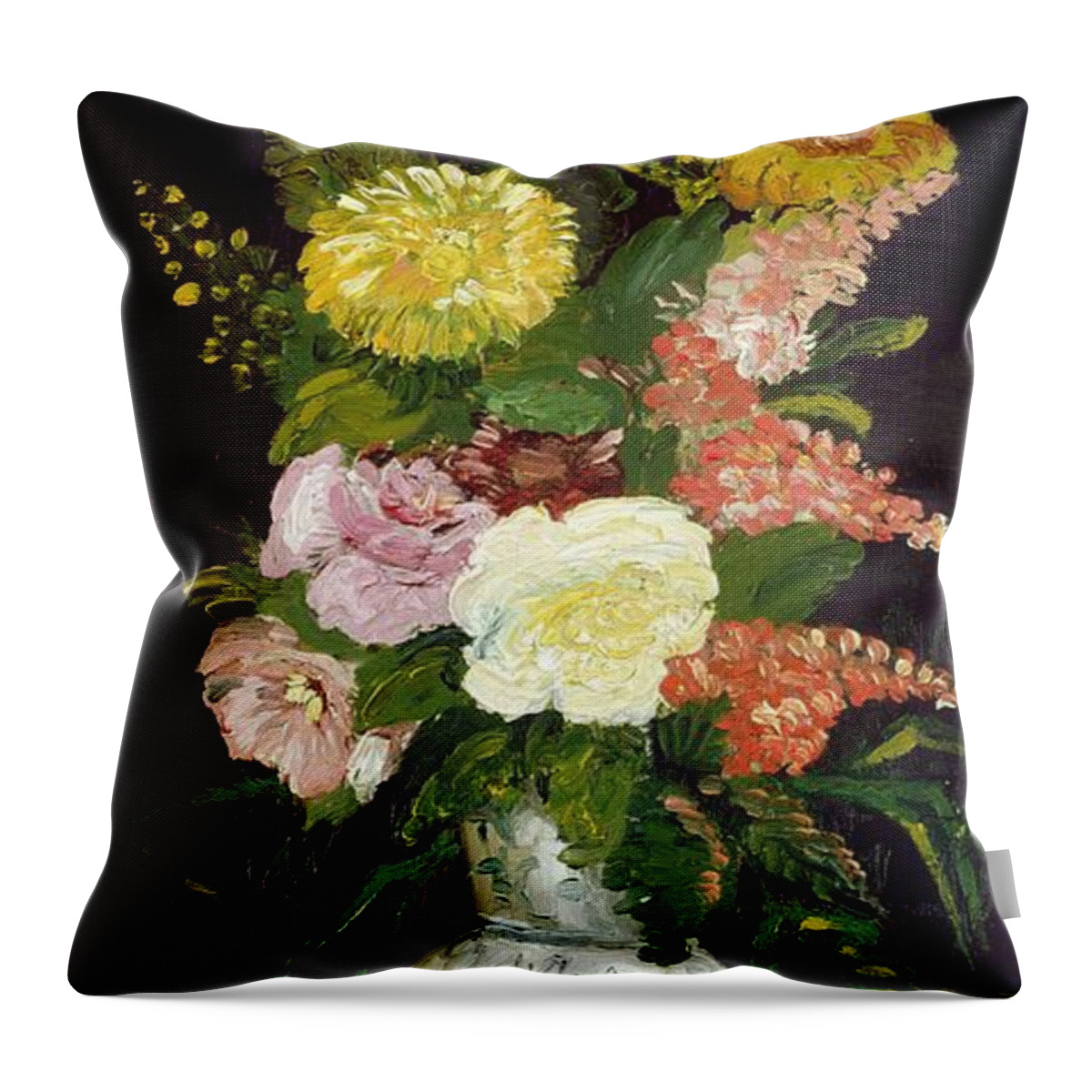 Van Gogh Throw Pillow featuring the painting Vase Of Flowers, 1886 by Vincent van Gogh