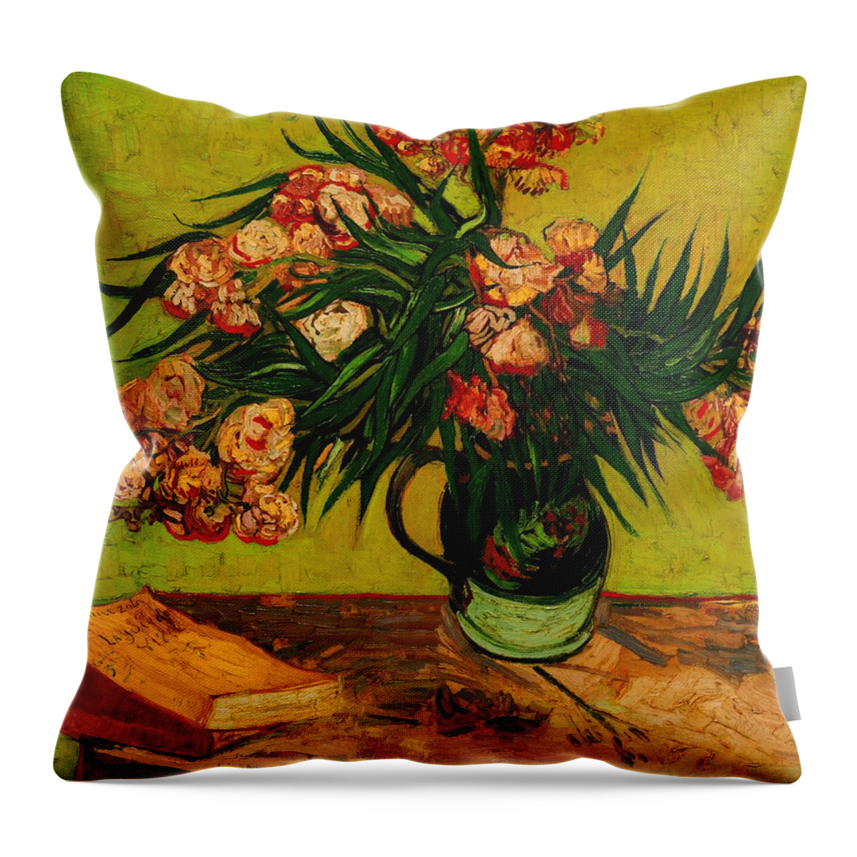 Flowers Throw Pillow featuring the painting Vase With Oleanders And Books by Vincent Van Gogh