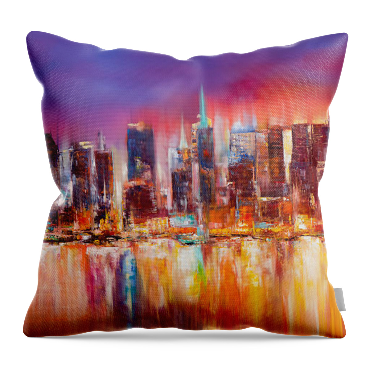 Nyc Paintings Throw Pillow featuring the painting Vibrant New York City Skyline by Manit