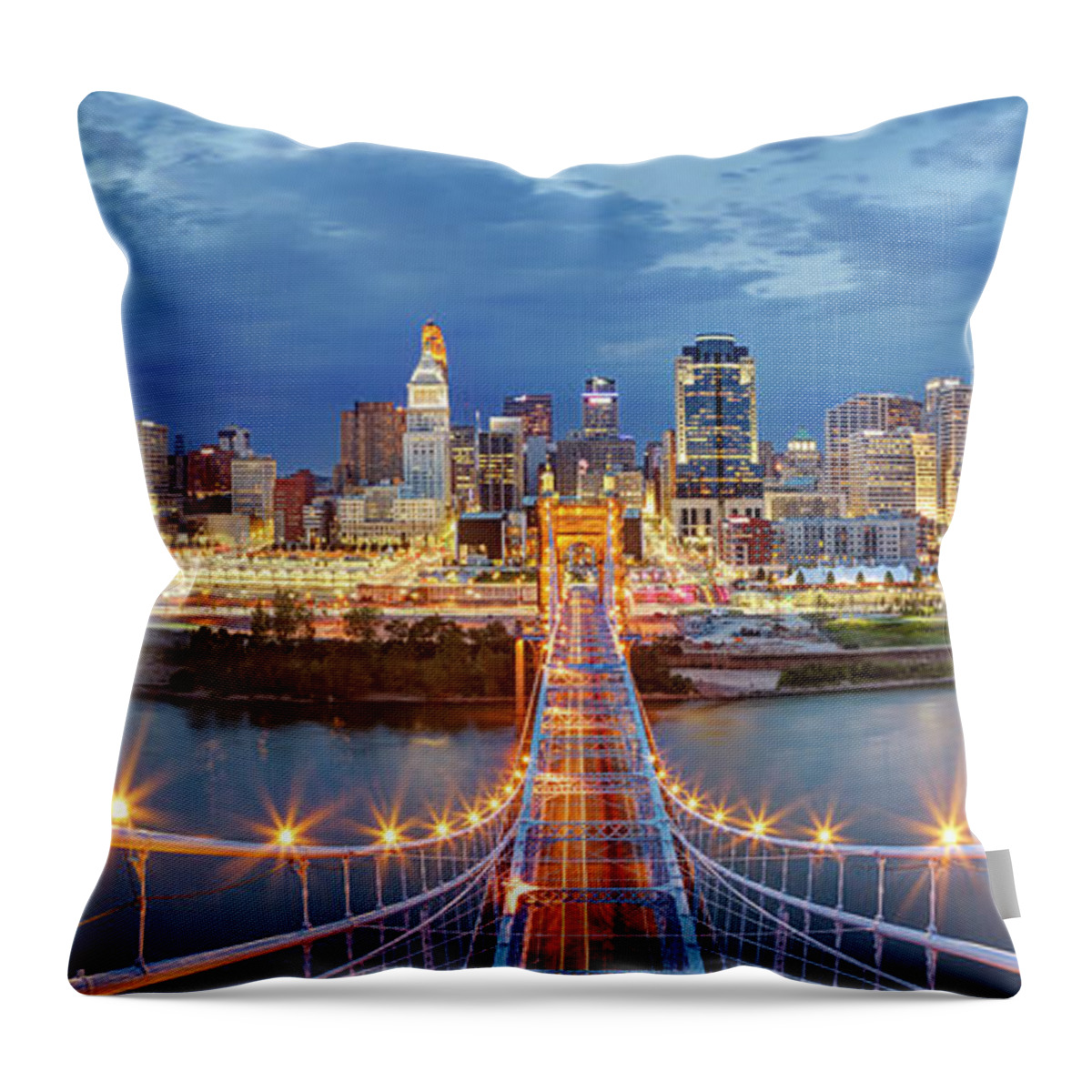 Downtown District Throw Pillow featuring the photograph View From Atop John A. Roebling Bridge by Adam Jones