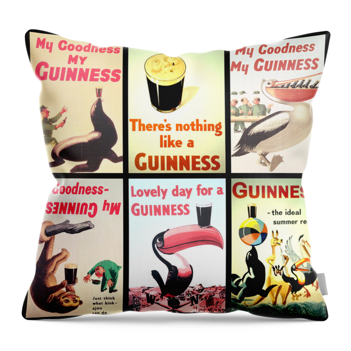 Guinness Collage Throw Pillow featuring the digital art Vintage Guinness by Georgia Fowler