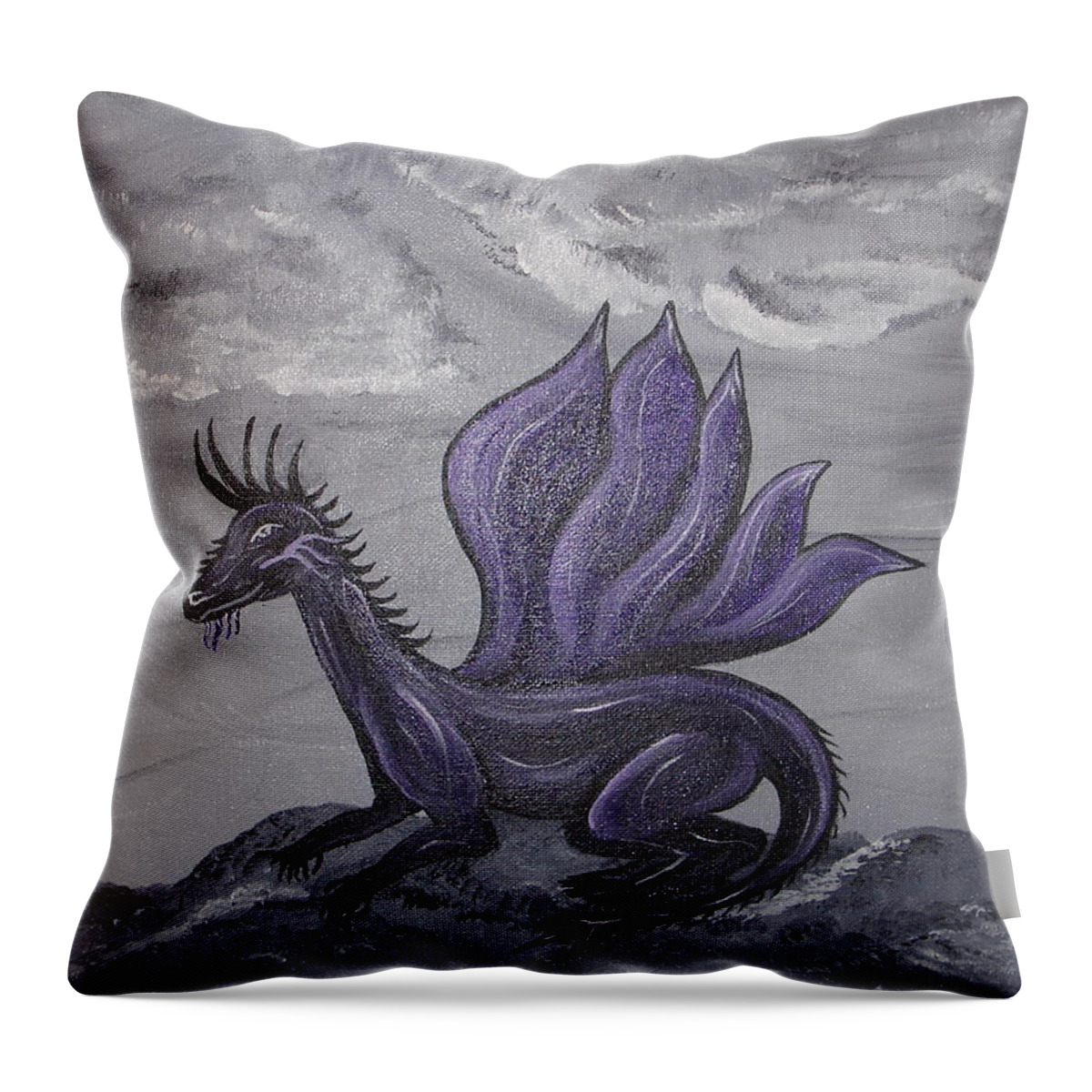 Dragon Throw Pillow featuring the painting Violet Dragon by Angie Butler