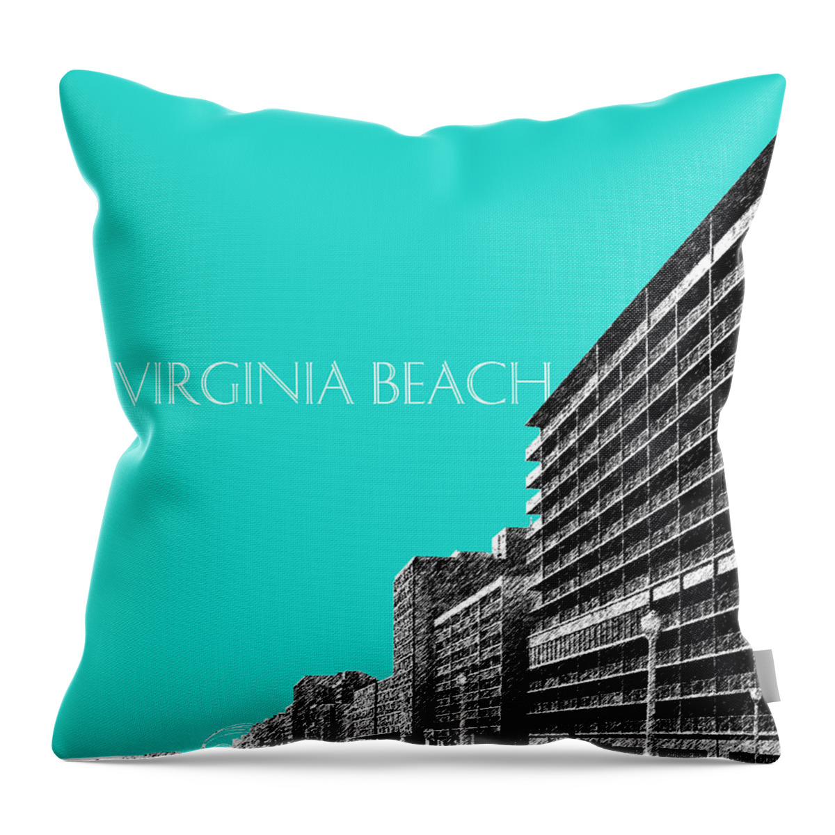 Architecture Throw Pillow featuring the digital art Virginia Beach Skyline Boardwalk - Aqua by DB Artist