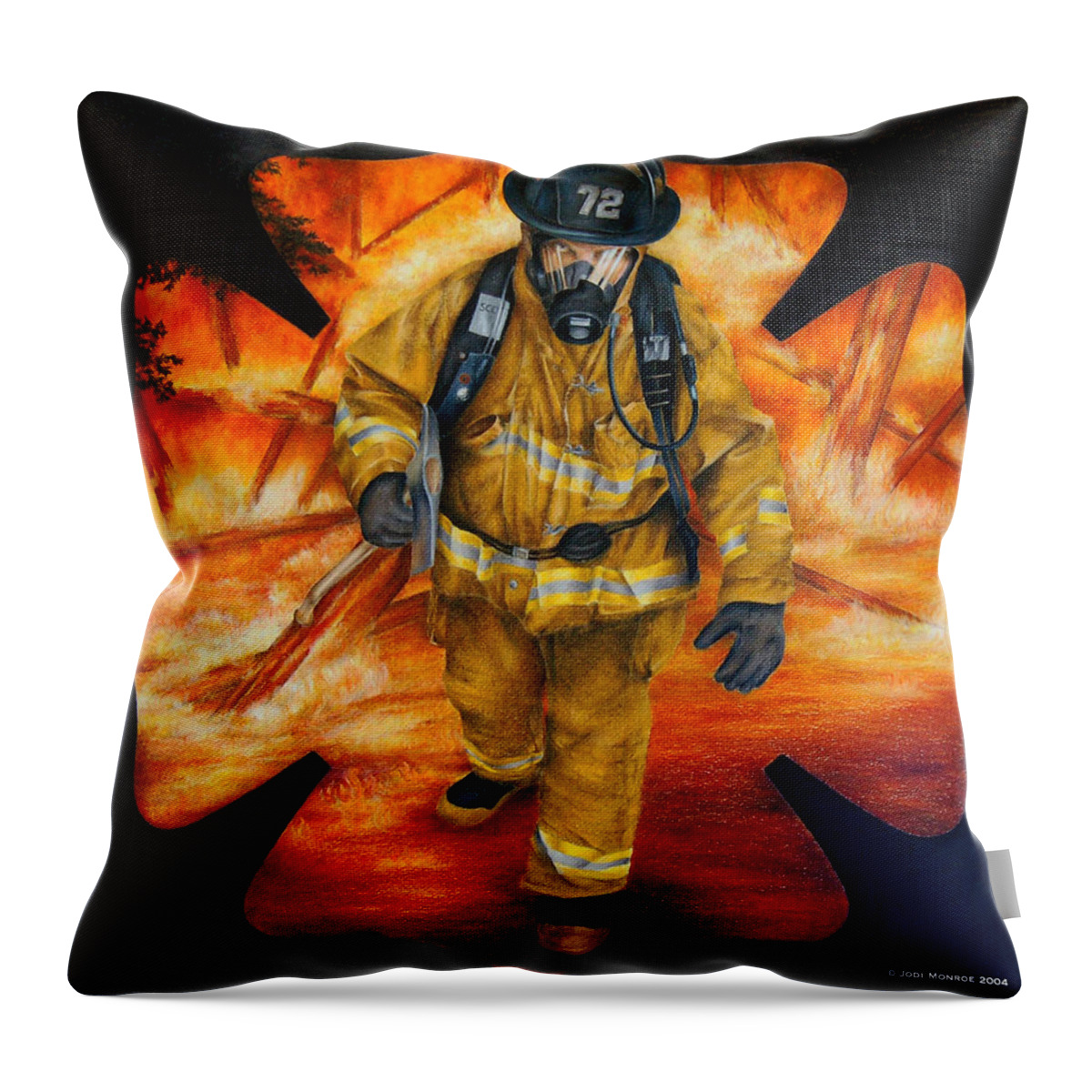 Firefighter Throw Pillow featuring the drawing Walking Out by Jodi Monroe