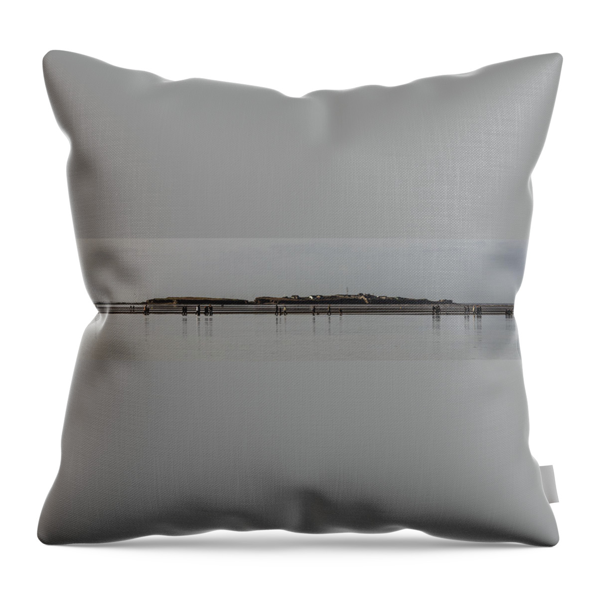 Hilbre Island Throw Pillow featuring the photograph Walking the Wall by Spikey Mouse Photography