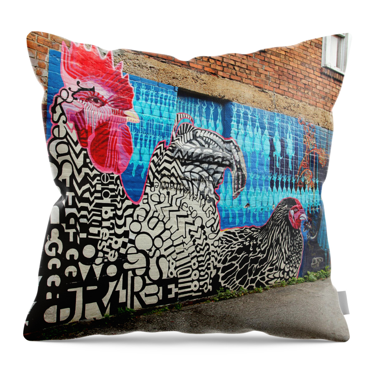 Brick Buildings Throw Pillow featuring the photograph Wall of Chicken by Jennifer Robin