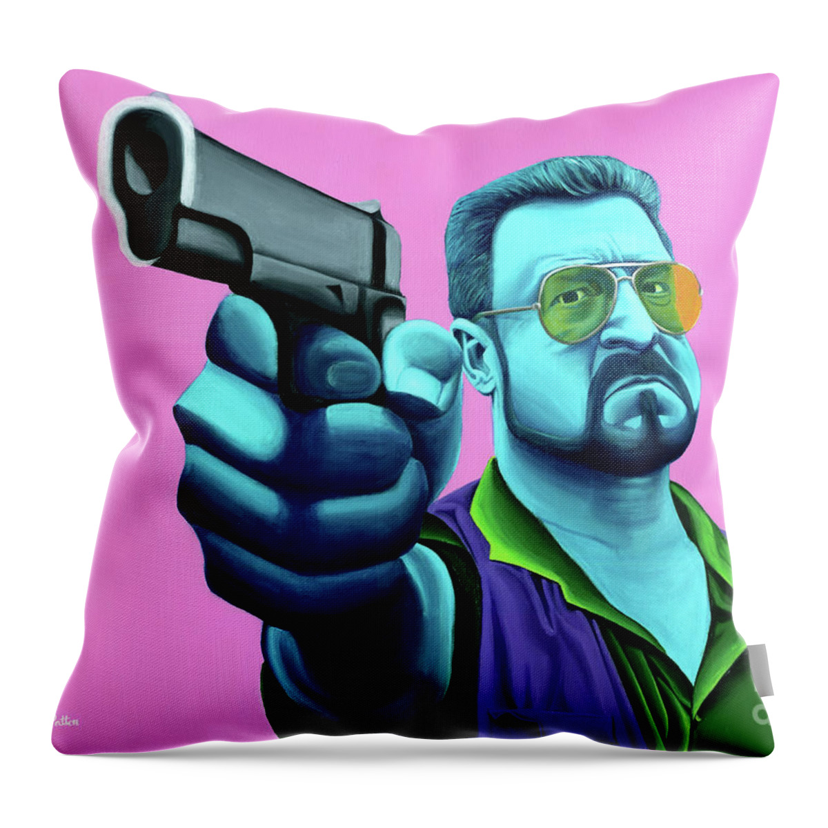 The Big Lebowski Paintings Throw Pillow featuring the painting Walter by Ellen Patton