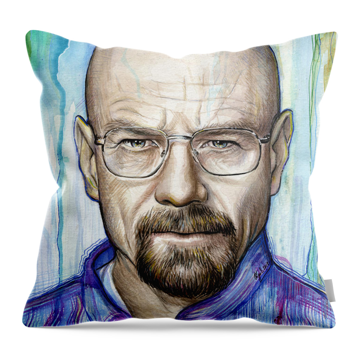 Breaking Bad Throw Pillow featuring the painting Walter White - Breaking Bad by Olga Shvartsur
