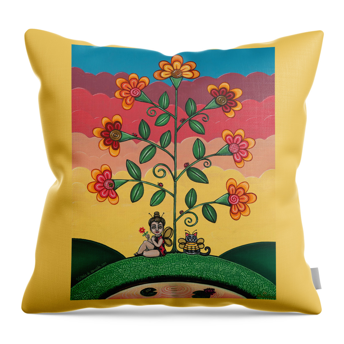 Bees Throw Pillow featuring the painting Wannabees by Victoria De Almeida