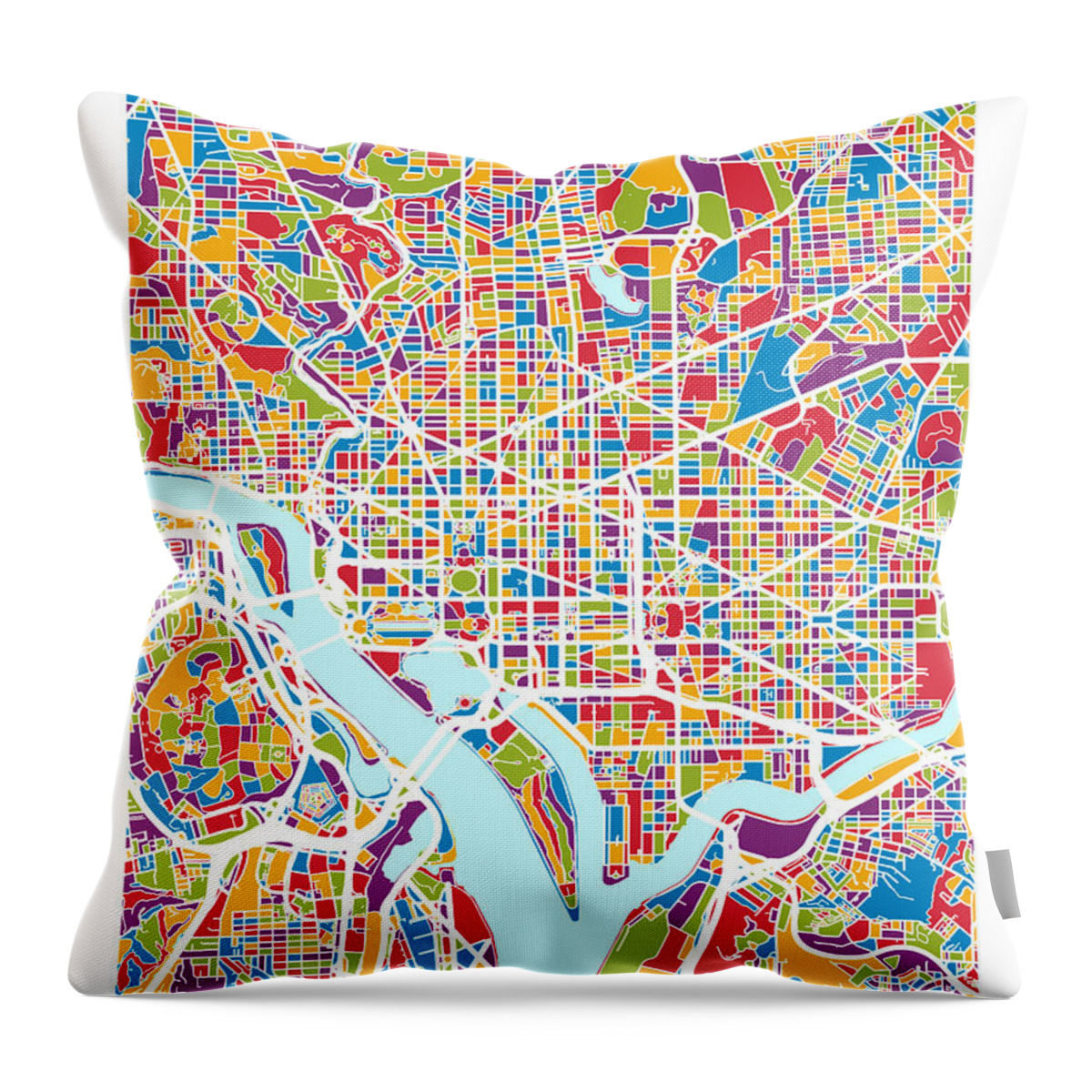 Street Map Throw Pillow featuring the digital art Washington DC Street Map by Michael Tompsett
