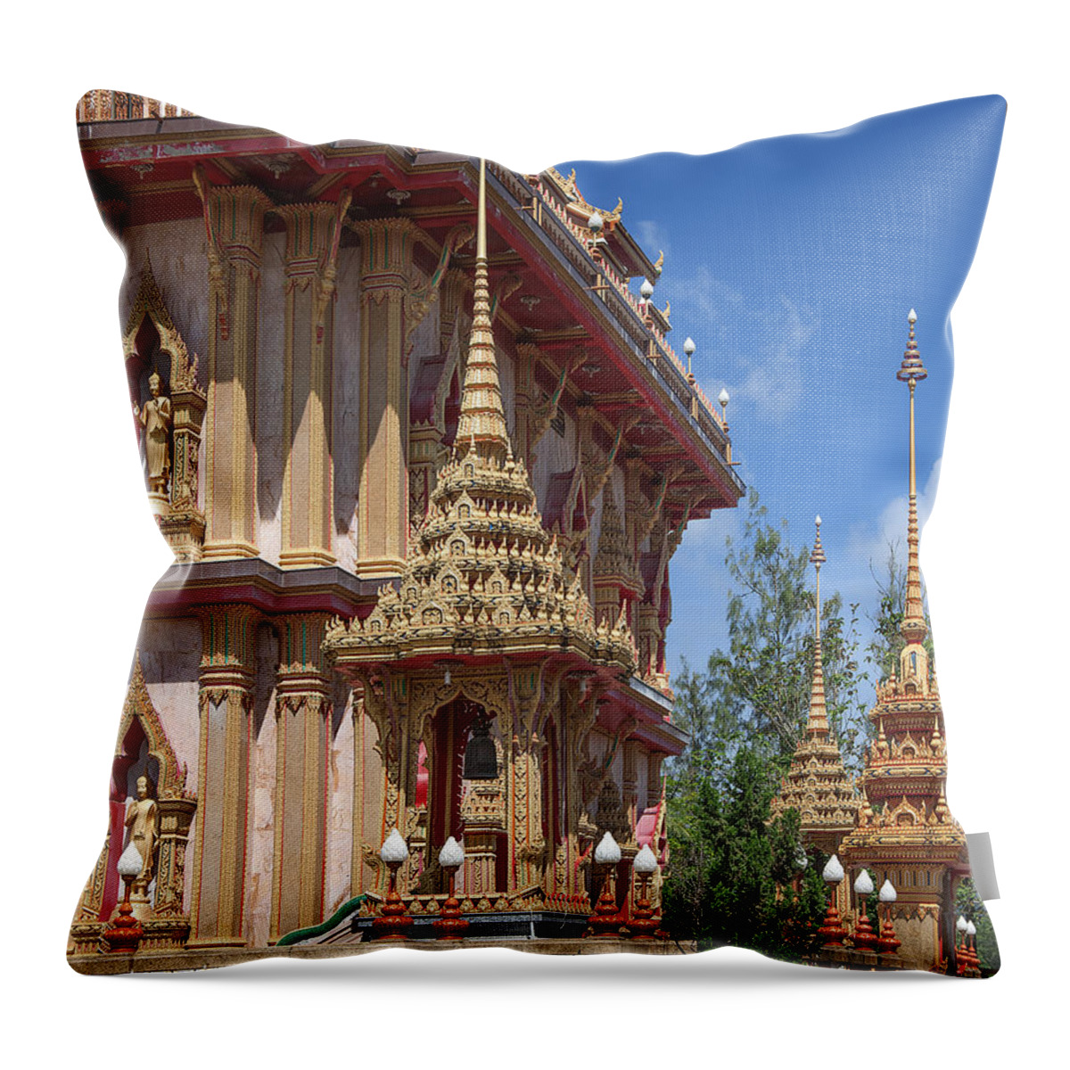 Scenic Throw Pillow featuring the photograph Wat Chalong Phramahathat Chedi Corner Tower DTHP410 by Gerry Gantt