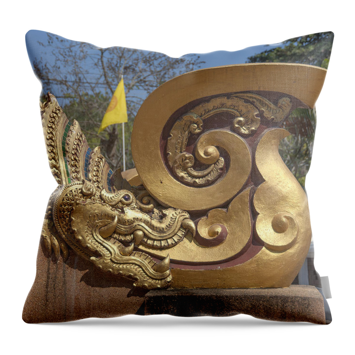 Scenic Throw Pillow featuring the photograph Wat Chedi Liem Phra Ubosot Makara and Stylized Naga DTHCM0838 by Gerry Gantt