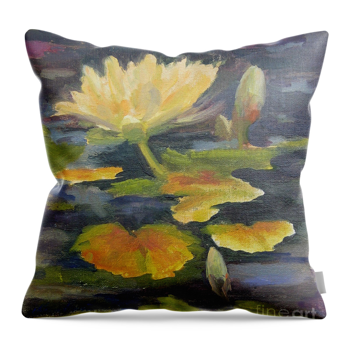 Floral Throw Pillow featuring the painting Water Lily in the Fountain by Maria Hunt