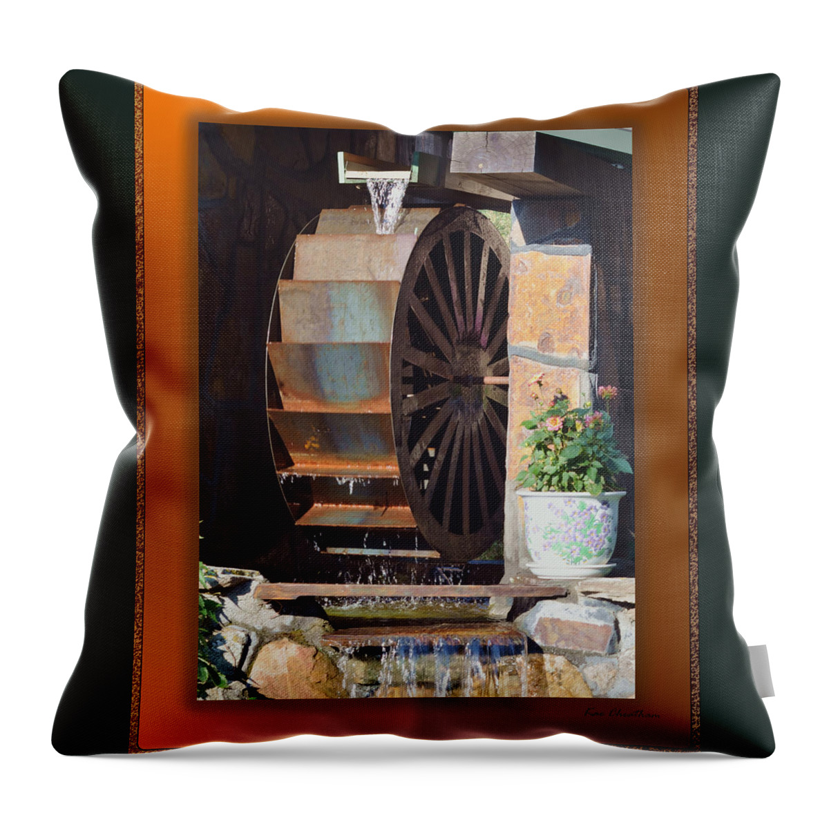 Water Wheel Throw Pillow featuring the mixed media WaterWheel by Kae Cheatham