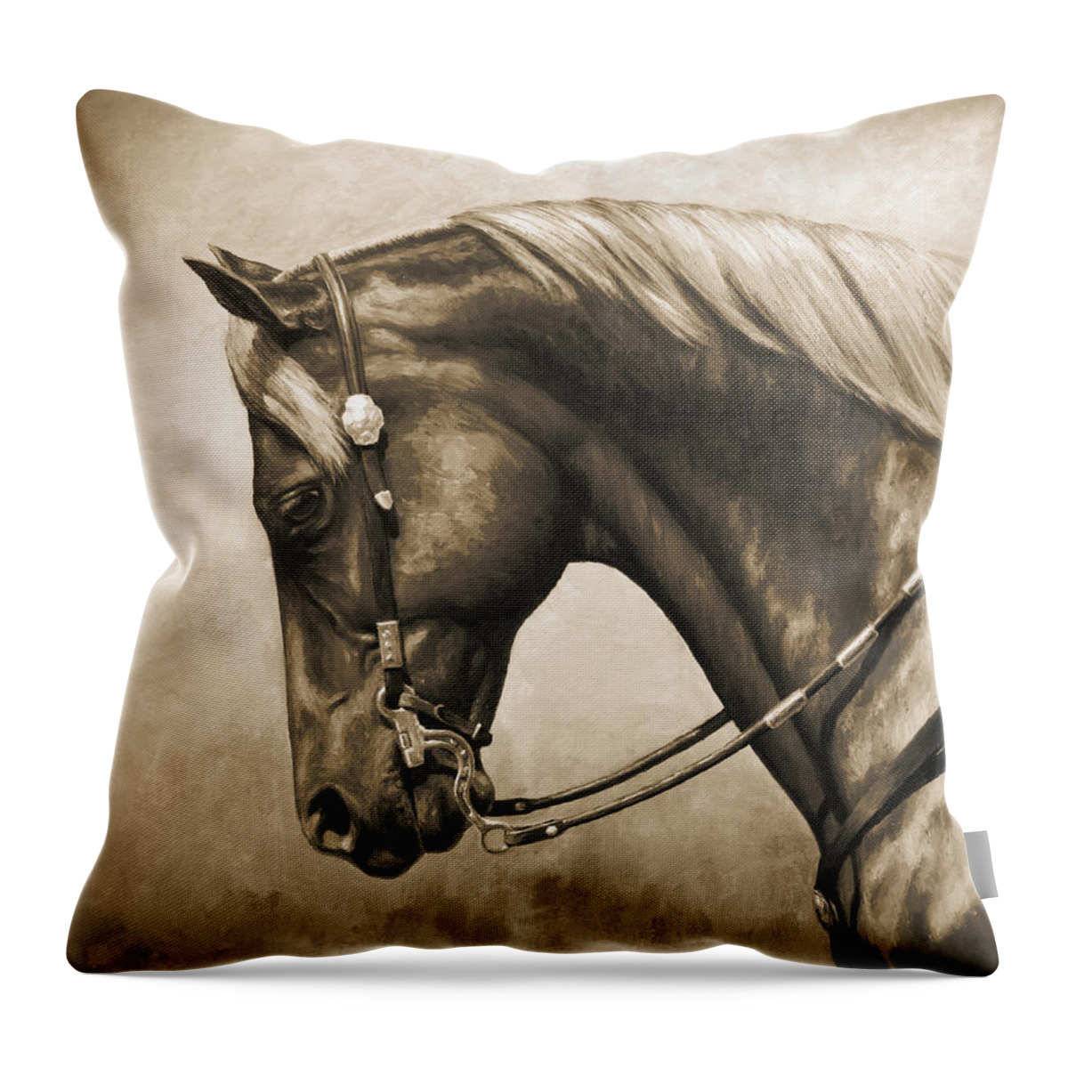 Horse Throw Pillow featuring the painting Western Horse Painting In Sepia by Crista Forest