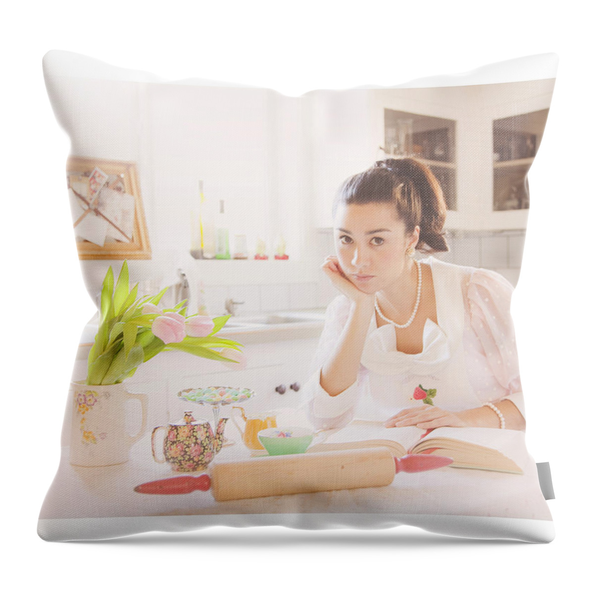Fifties Kitchen Throw Pillow featuring the photograph Her Perfect Little Life by Theresa Tahara