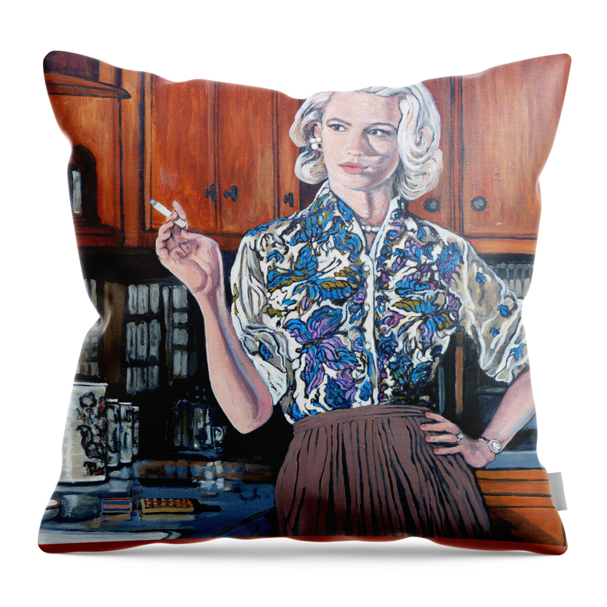 Betty Draper Throw Pillow featuring the painting What's For Dinner? by Tom Roderick