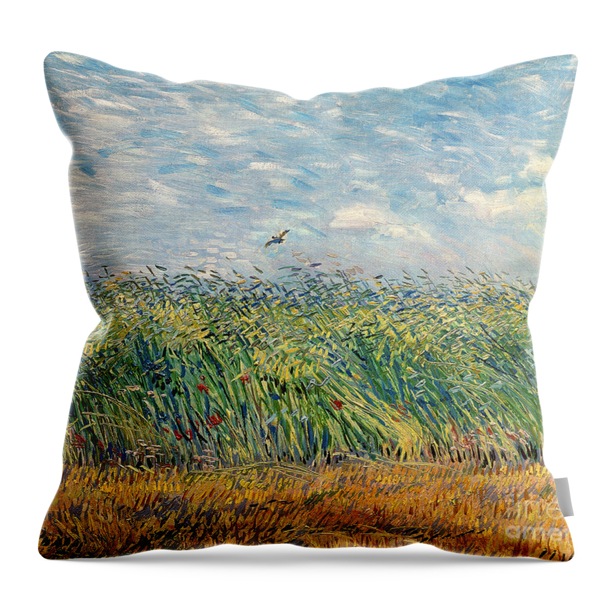Post-impressionist Throw Pillow featuring the painting Wheatfield with Lark by Vincent van Gogh