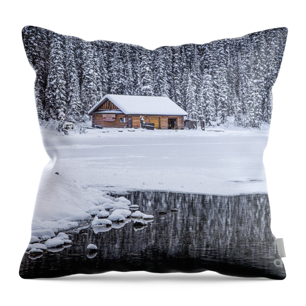 Lake Louise Throw Pillow featuring the photograph When It Snows Outside by Evelina Kremsdorf