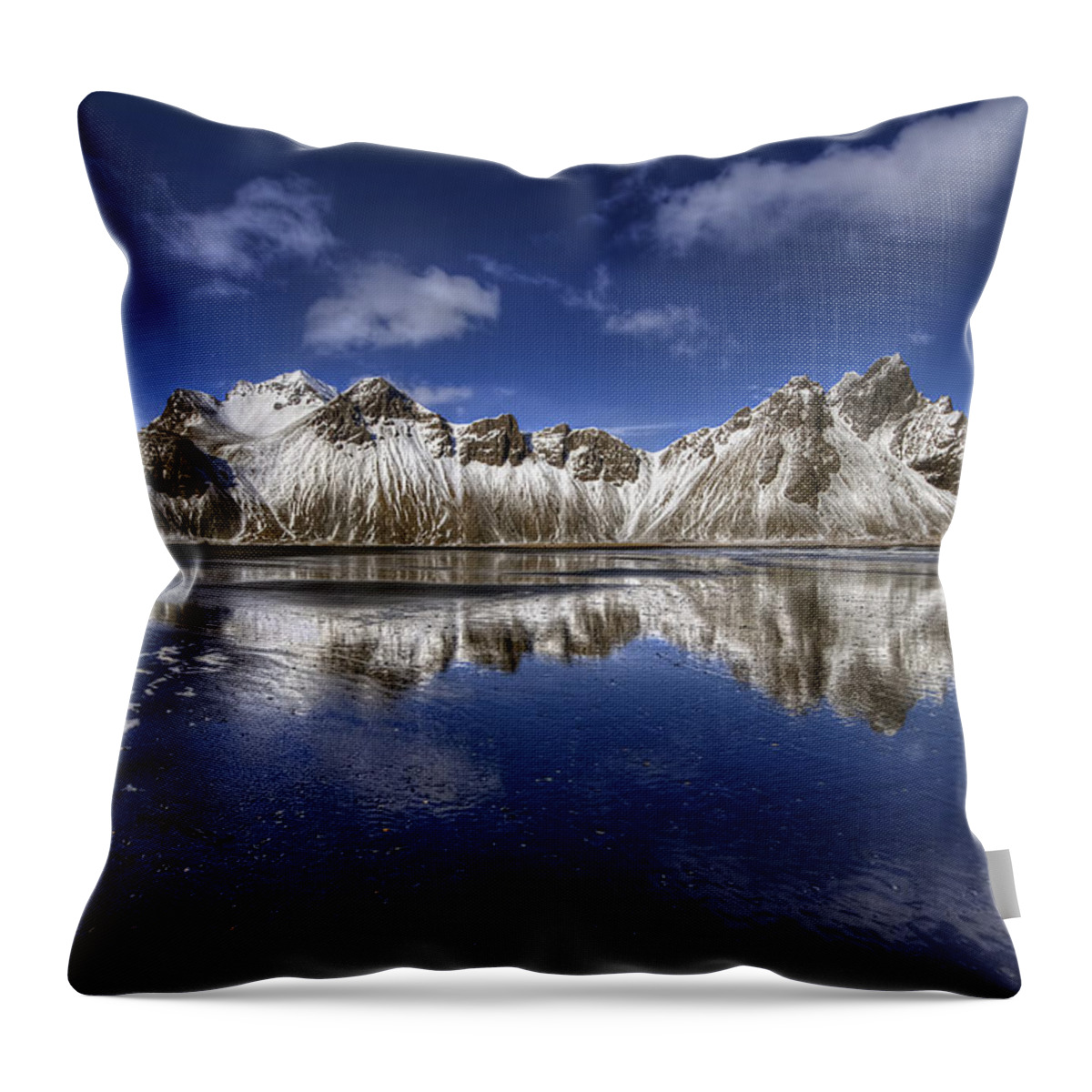 Kirkjusandur Throw Pillow featuring the photograph Where The Mountains Meet The Sky by Evelina Kremsdorf