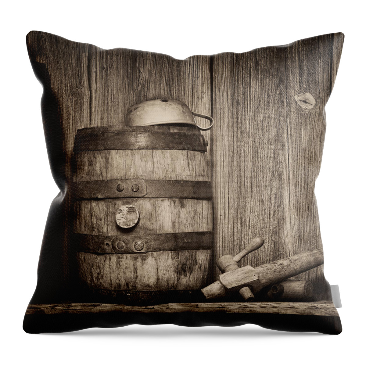 Alcohol Throw Pillow featuring the photograph Whiskey Barrel Still Life by Tom Mc Nemar